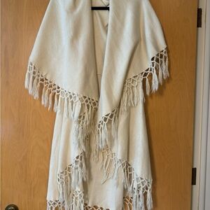 Anthropologie Cape Fringe Sweater Ivory SZ L